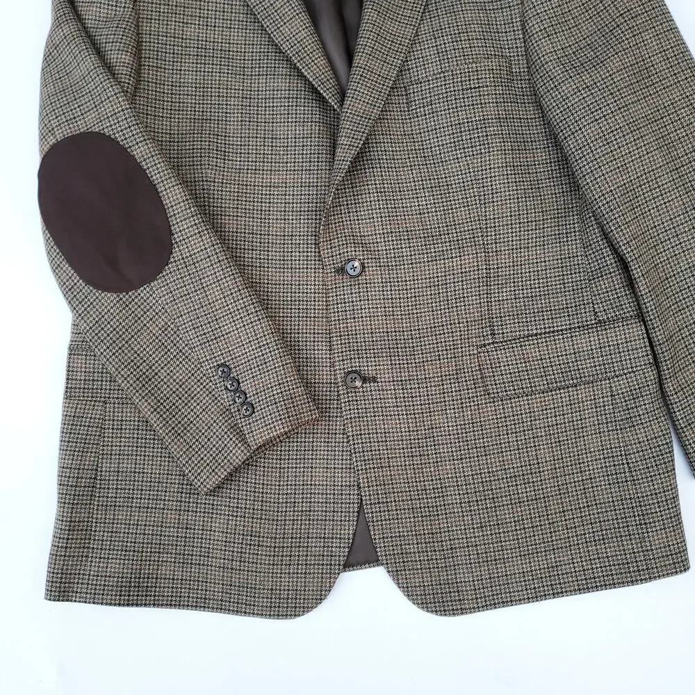 Saddlebred Blazer Sport Coat Academia Wool Blend Elbow Patch Houndstooth 48R